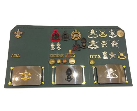 Indian Army post Independence. Air Defence Artillery, Engineers and Officer & Cadet Corps Insignia. Carded display of the thr