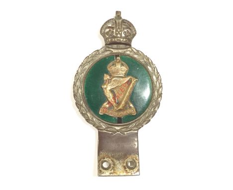 Royal Ulster Rifles  Regimental Automobile Motor Car Grill Badge. A scarce original George VI period motor car badge, chromiu