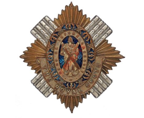 Scottish. 1st Foot (Royal Scots) Victorian Officer’s forage cap badge circa 1872-81. A very fine and scarce example worn by a