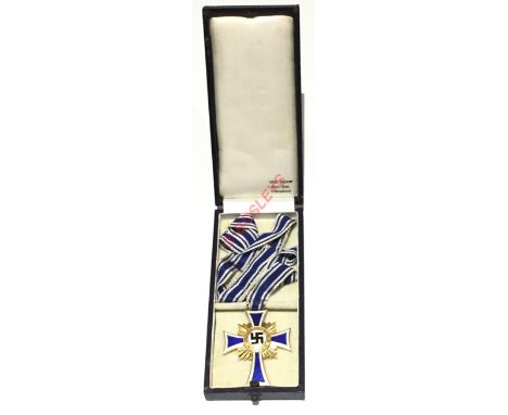 German third Reich. 1st class Cross of Honour of the German Mother in case of issue. A fine gilt example with blue and white 