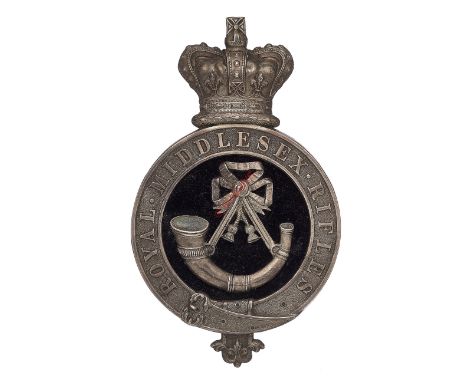 Badge. Royal Middlesex Rifles Victorian pre 1881 Officer’s pouch belt plate. A very fine large attractive silver plated examp