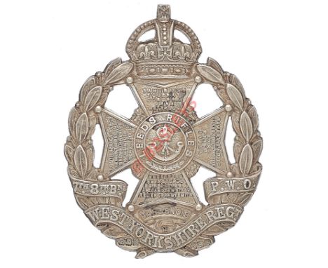 7th 8th Bn. PWO West Yorkshire Regiment (Leeds Rifles) Officer’s 1925 Birmingham hallmarked silve cap badge. A very fine scar