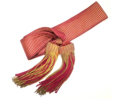 Foot Guards Officer’s State Shoulder Sash. A fine example, with transverse crimson and gold woven stripes, and gold fringe ta