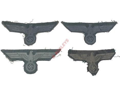WW2 German Army Bevo Weave Breast Eagles. Four examples, all have been removed from uniforms. GC. (4 items) 