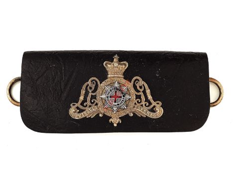 Life Guards Victorian Officer’s Pouch. A rare example of black patent leather, the flap mounted with the Garter Star in white