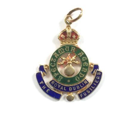 Royal Dublin Fusiliers Gold & Enamel Regimental Sweetheart Charm. This example depicts a Regimental device including title. R