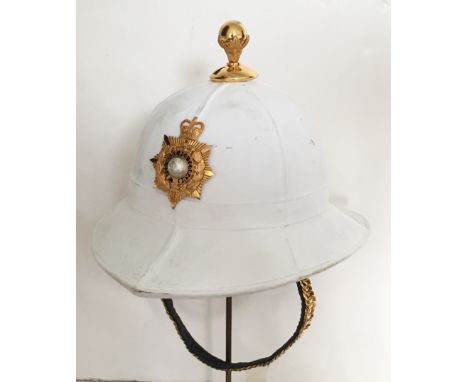 Royal Marines Elizabeth II Period Officer’s White Helmet.  The Wolseley style helmet is a NATO Other Rank’s issue, now fitted