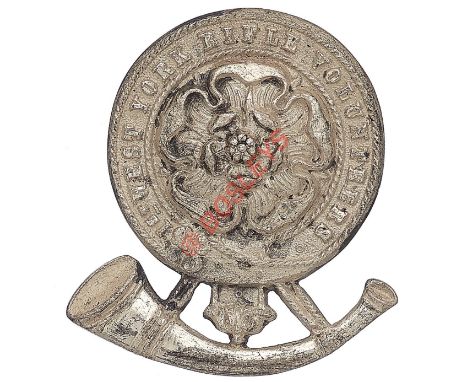 1st West York Rifle Volunteers Victorian Officer’s pouch badge. Die-cast silvered circular rope edged strap ‘1st West York Ri