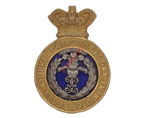 DCO Middlesex Regiment Victorian Officer’s glengarry badge. A very fine scarce rich gilt example, Crowned circlet inscribed ‘