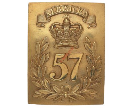 Badge. 57th (West Middlesex) Regiment senior NCO’s cross belt plate circa 1840-55. A good scarce die-stamped gilded brass exa