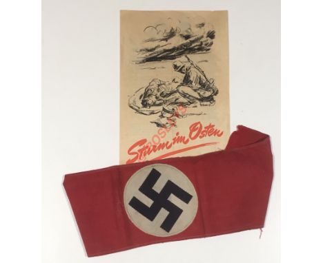 WW2 German Third Reich NSDAP Armband. A good full length example of the red cotton armband with stitched panel Swastika. The 