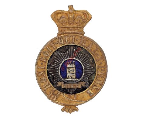 Worcestershire Regiment Victorian Officer’s glengarry badge circa 1881-83. A good example. Crowned gilt Garter, domed black v