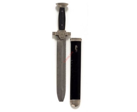 German Third Reich Red Cross Man’s hewer.  A good example with “Ges. Geschützt” marked sawback blade. Nickel plated mounts wi