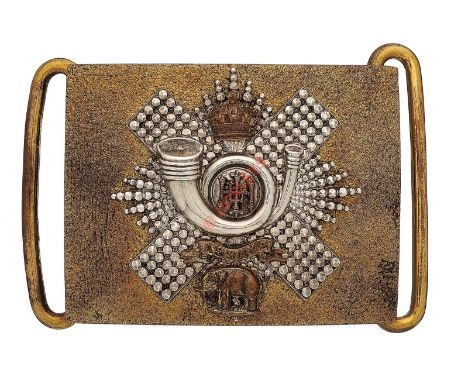 Badge. Scottish. Highland Light Infantry Victorian post 1881 Officer’s waist belt plate. A good example of seeded gilt rectan