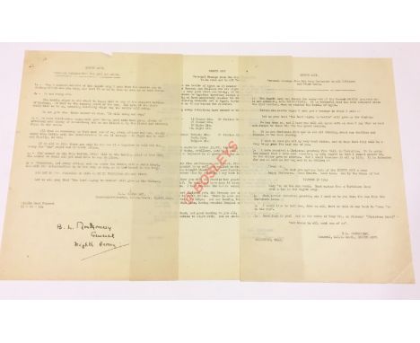 October 1942  Monty’s Personal Message to His 8th Army  Signed Typed Transcript. This is the original typed transcript of Mon