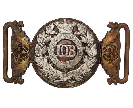Badge. Indian Army. 108th Madras Infantry Victorian Officer’s waist belt clasp circa 1856-81. A scarce silver example of spec