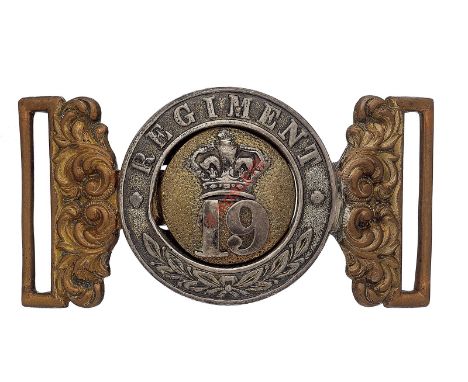 Badge. Indian Army. 19th Bombay Regiment Victorian Officer’s waist belt clasp Silver and gilt example. Circlet inscribed “Reg