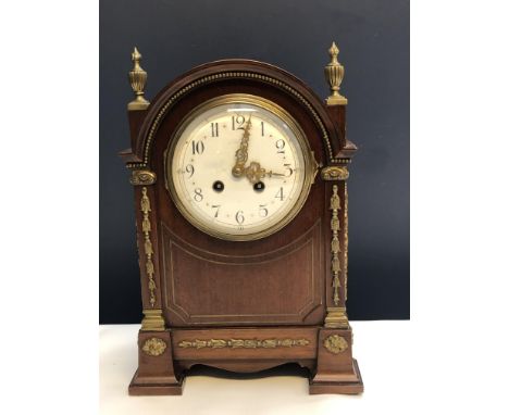 Mantle clock with french movement with pierced brass sides & ornamental brass feature