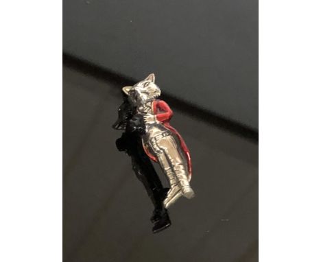 Silver enamel brooch fox huntsman 