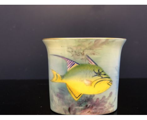 Royal Worcester "Queen Trigger" fish vase Signed A Badham (Arthur Badham) 6cm