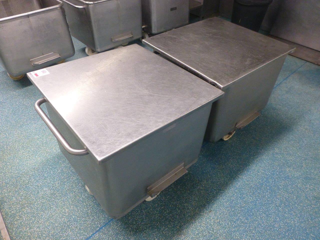 2 Syspal stainless steel ingredients bins, 670mm x 670mm x 500mm