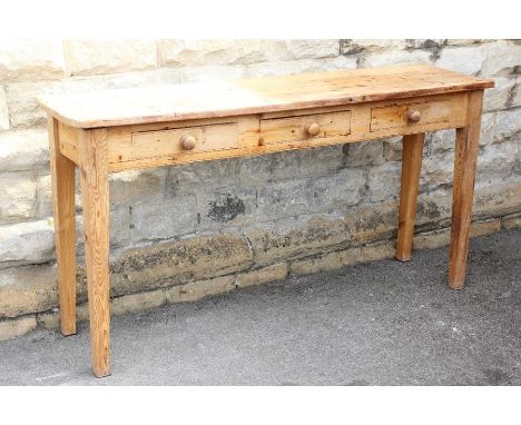 &nbsp;A Vintage Scrubbed Pine Sideboard, with three drawers, approx 170 l x 45 w cms, together with a small pine bench, appro