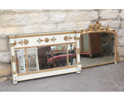Two LOver-Mantel Mirrors. The first is a gilt effect mirror approx 95 x 82 h cms. The other is a cream painted mirror approx 
