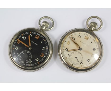 A Vintage Moderis Open Faced Military Issue Pocket Watch. The watch having an ivory enamel face with numeric dial, second han