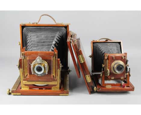 Early 20th Century Mahogany and Brass Plate Camera's. The first a small Thornton Pickard Atringham' 'Time &amp; Inst Patent C