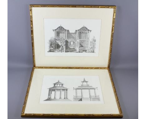 Four Chinese Architectural Prints, framed and glazed, approx 36 h x 49 w cms.