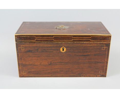 Antique Rosewood Box, probably formerly a tea caddy, with box stringing, approx 30w x 16 x 15 cms.