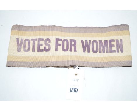 An Edwardian Suffragette "Votes for Women" cotton sash, 104cms approximately.PROVENANCE:This sash reportedly belonged to a su
