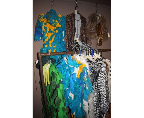 A theatre costume of a frog and birds; together with a small quantity of animal print costumes; and accessories.  (approximat