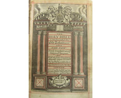 Holy Bible  The Holy Bible containing the Old Testament and the New... London: Charles Bill, 1703. 8vo, ruled in red througho