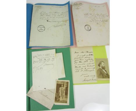 Musicians - a large collection of manuscripts A collection of c.70 letters, signatures and manuscript notes from 19th century