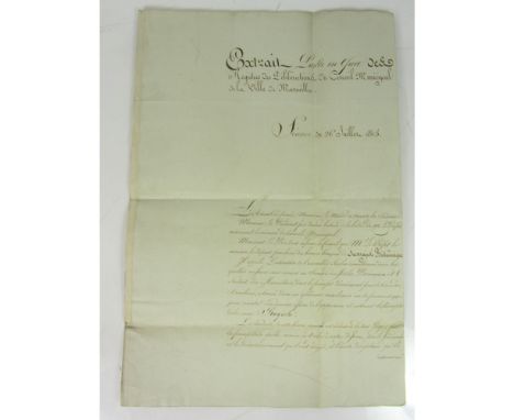 Napoleonic Wars - Lowe, Sir Hudson  Manuscript document signed by the Mayor of Marseille, Raymond Bains[?], seemingly the min