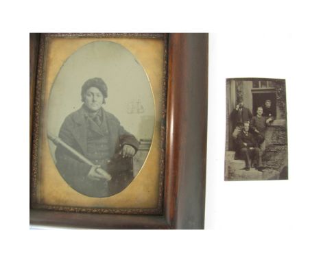 1 Tintype and 1 Ambrotype  Tintype, possibly by Scott Archer, of 4 gentlemen on steps, 10 x 6cm., and framed studio ambrotype