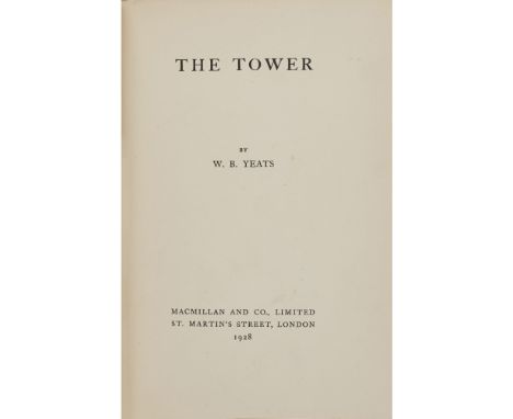 Yeats, W.B.  The tower. London: Macmillan, 1928. First edition, 8vo., original gilt decorated green cloth after a design by S