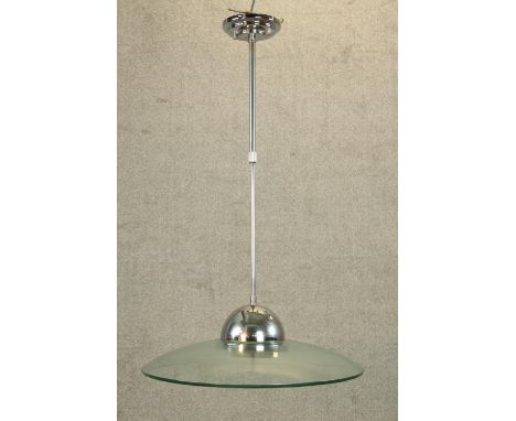 A 20th century glass and chrome plated ceiling light. H.80cm. 