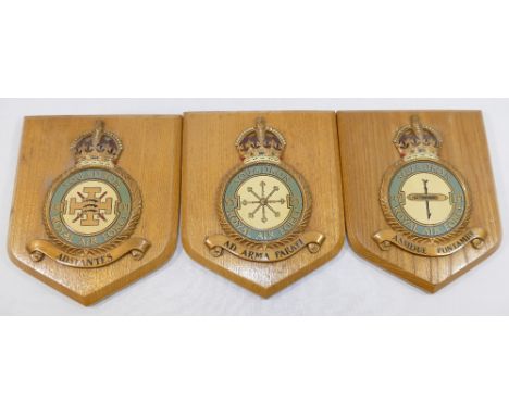 Three Royal Air Force wooden wall plaques/shields relating to Squadrons 93, 111 and 147, and three similar plaques/shields re