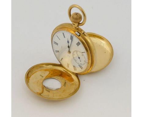 An 18 carat gold cased half hunter pocket watch, London 1899 by the Army and Navy Co-Operative Society Ltd, London, the white