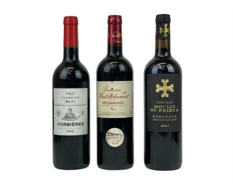 Château Moulin du Prieur Bordeaux 2021. Together with three bottles of Château Margerots Bordeaux Supérieur 2019, Domaine du 