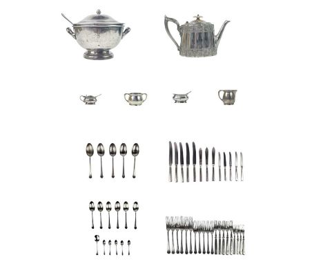 New Zealand Shipping Co Mappin & Webb silver plated flatware, etc. Comprising a soup tureen, cover, and ladle, sugar bowl and