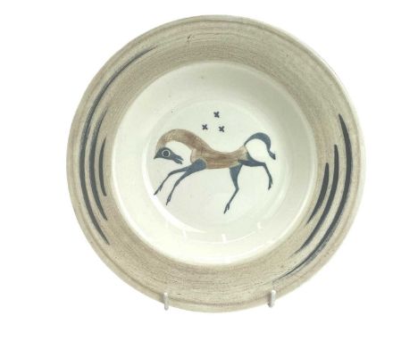 John Armstrong for Clarice Cliff Chevaux pattern soup bowl. First Edition Bizarre Wilkinson Ltd marks.