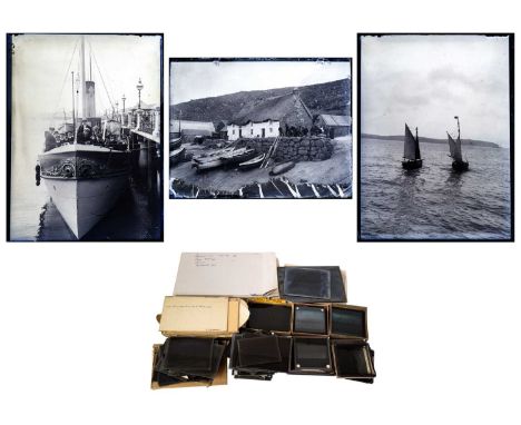 A collection of early 20th century maritime glass plate negatives and magic lantern slides. Including steam, sailships and ma