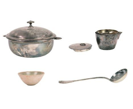 A late Victorian silver plated picnic set with paraffin stove. The handle, sugar bowl, and milk jug, along with the stove, pa