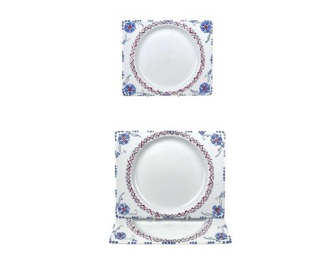 Gordon Forsyth RI for Clarice Cliff two rectangular plates. First Edition Bizarre Wilkson Ltd marks together with a side plat