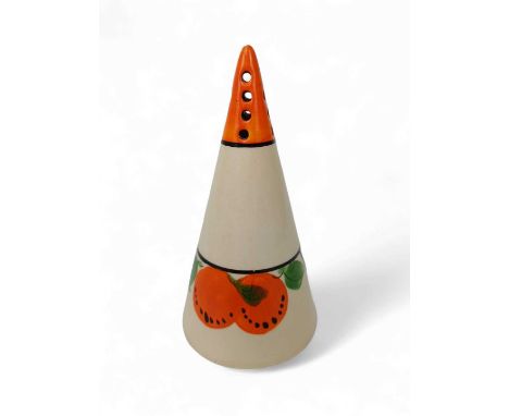 A Dolly Cliff (sister of Clarice) for Wilkinson Ltd pattern No, 8716 conical sugar sifter. Honeyglaze marks, height 14cm.Smal