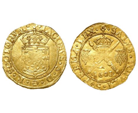 Scottish gold Sword and Sceptre piece of James VI [I of England], Eighth Coinage, dated 1601, Spink 5460, large but very slig
