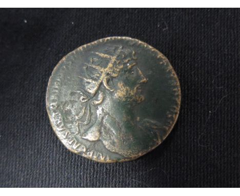 Hadrian brass dupondius, Rome Mint 119 A.D., reverse:- Salus-Fortuna, Sear 3668, even blackish patina, quite nice portrait, V